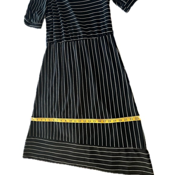 Vintage 70s Oops California Black White Striped Puff Sleeve Midi Dress Sz 11/12 - Picture 4 of 8